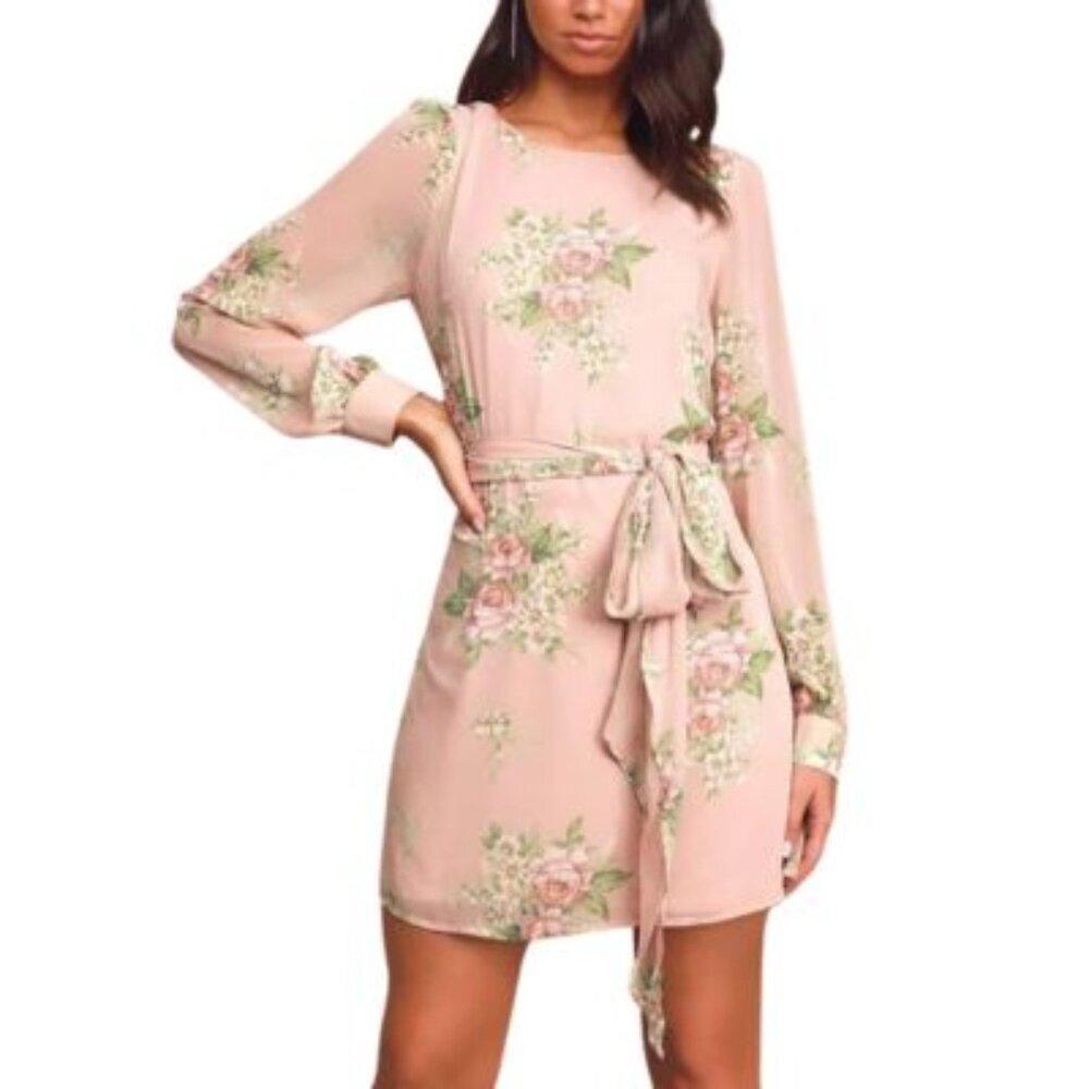Lulu's Garden Gala Light Pink Floral Print Long Sleeve Shift Dress - Picture 1 of 10